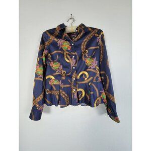 Lauren Ralph Lauren Womens Equestrian Peplum Button Down Shirt Top Size 6P Navy